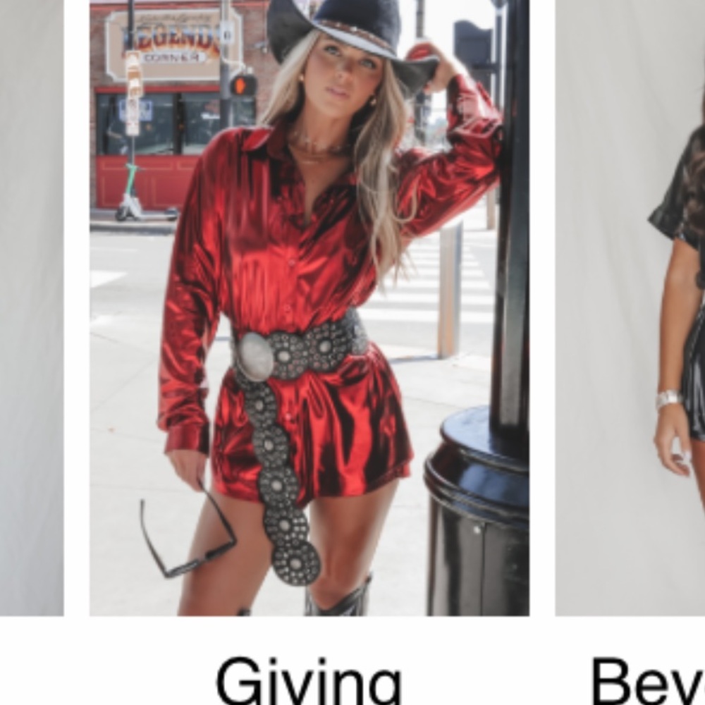 Red Satin Shirt Dress with Black Belt